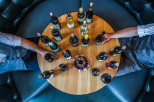 Wine gathered around table
